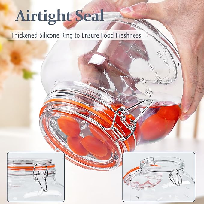 Glass Jars with Airtight Lid, 81oz Wide Mouth Canisters for Food Storage | 2 Pcs Storage Jars, Leakproof Seal Keeps Oat Fresh, Large Capacity, 4.3" Big Mouth, Square Shape Saves Space, Dishwasher Safe