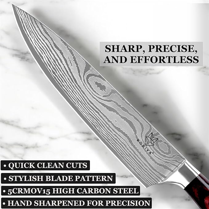 8in Japanese Chef Knife, High Carbon Stainless Steel Kitchen Knife | Razor-sharp Damascus blade for meat, vegetables & garnishes. Ergonomic grip. Professional quality for home cooks.