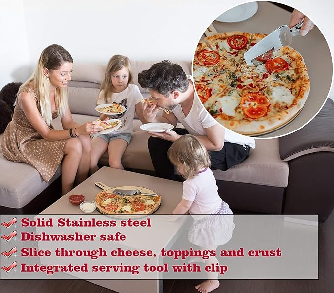 Pizza Cutter Wheel 4 in 1 design, Super Sharp Slicer, very easy to Cut & Serve, all Stainless Steel, Dishwasher safe