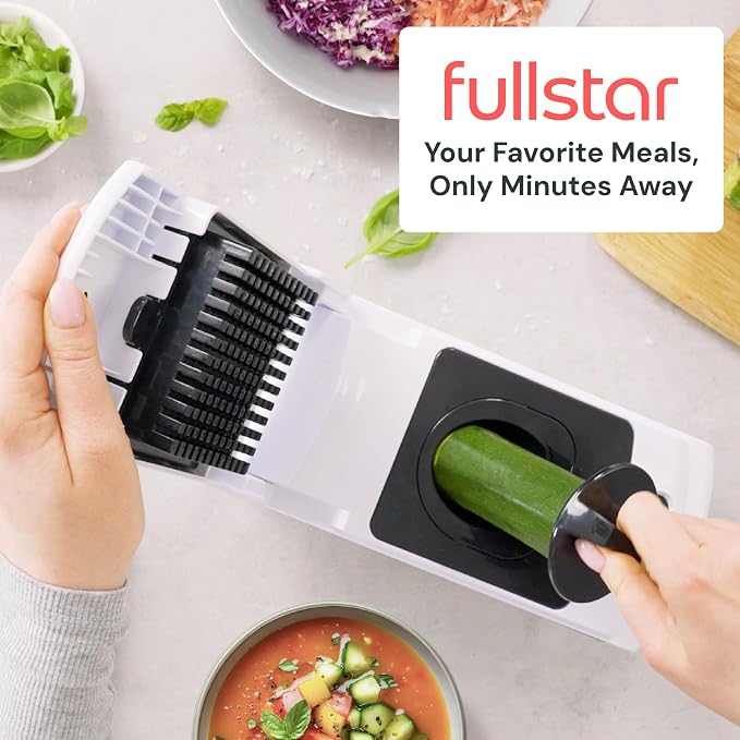 Fullstar Vegetable Chopper & Mandoline Slicer for Kitchen - Food Chopper with Container, Cheese Grater, Home Essentials & Kitchen Gadgets (7 in 1, White)