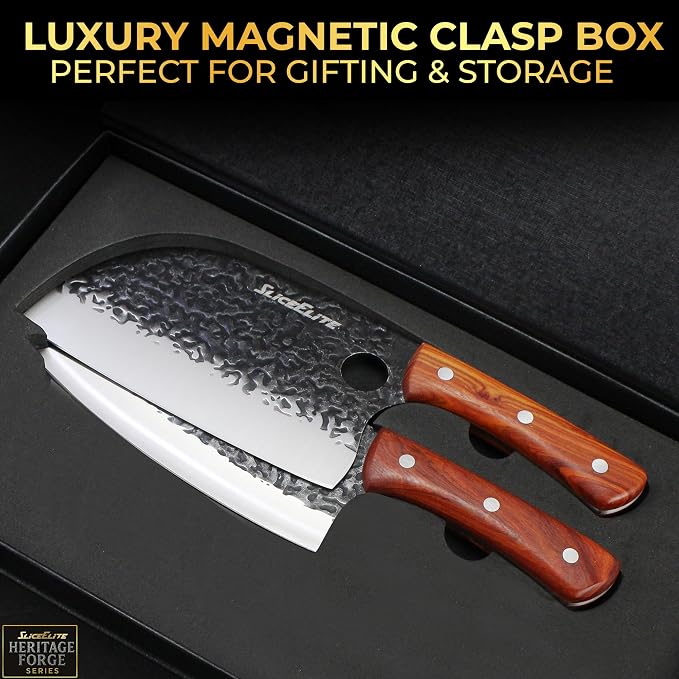 Hand-Forged Professional Butcher Knife (2 PC SET SERBIAN AND CHEF)