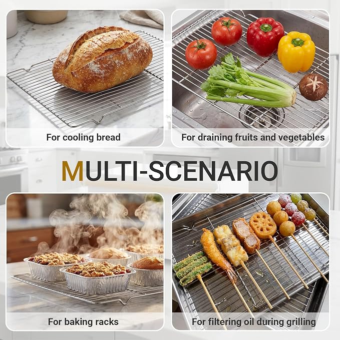 Lounsweer 8 Pcs Cooling Racks, 24L X 16W X 1H Stainless Steel Wire Rack for Baking Sheet, Large Cookie Cooling Rack, Oven Safe Cooking Racks for Sheet Pan, Dishwasher Safe