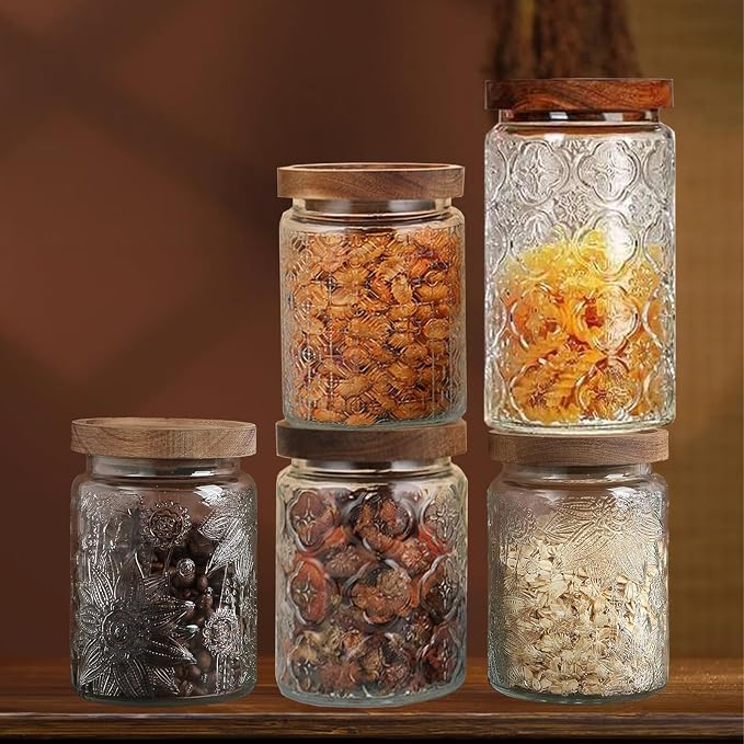 24 OZ Vintage Glass Jar with Lid, Airtight Food Storage Canisters with Bamboo for Kitchen Counter Pantry, Ideal for Coffee, Candy, Tea, Oats, Sugar, Cookies Decorative Jars-Sunflower