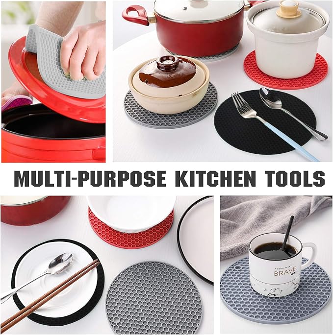 4 Pack Trivets for Hot Dishes | Hot Pads for Kitchen, Silicone Pot Holders for Kitchen Countertops,Table, Hot Pots and Pans, Easy to Wash and Dry,Black