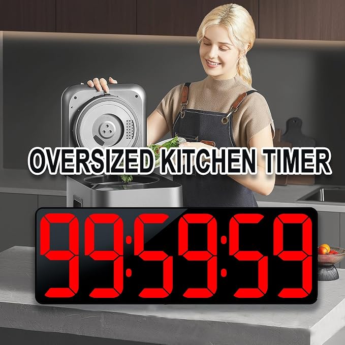 TXL 17.2" Large Digital Timer Clock, Countdown Timer for Classroom Home Gym Kitchen Office, LED Wall Clock with Remote Control, 4 Dimmable Brightness, 12/24H, Auto DST(Red)