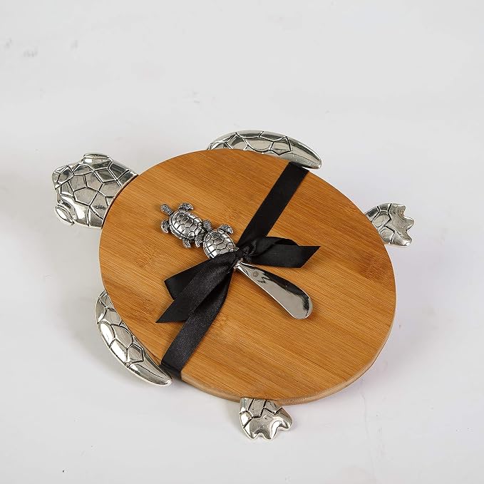 Turtle Acacia Wood Cheese & Serving Board with Matching Cheese Knife by Picnic Plus (Turtle)
