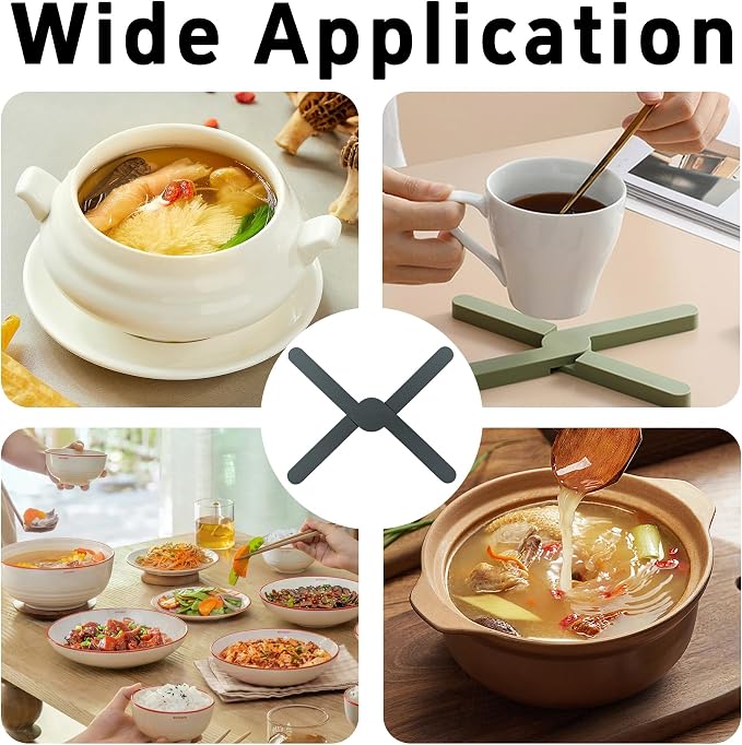 3PCS Foldable Silicone Trivet Set, Expandable Hot Pads for Kitchen, Heat Resistant Pot Holders, Non-Slip Table Protector Mat for Hot Dishes, Pots(Gray)
