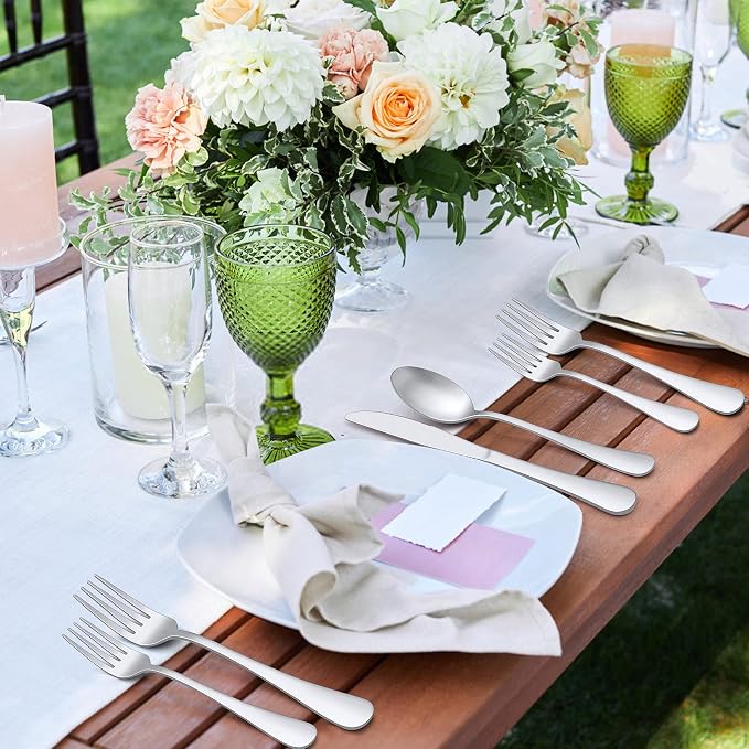 LIANYU 48-Piece Silverware Set with Serving Utensils, Flatware Set for 8, Includes Knives, Spoons and Forks, Stainless Steel Cutlery Eating Utensils, Mirror Finish, Dishwasher Safe