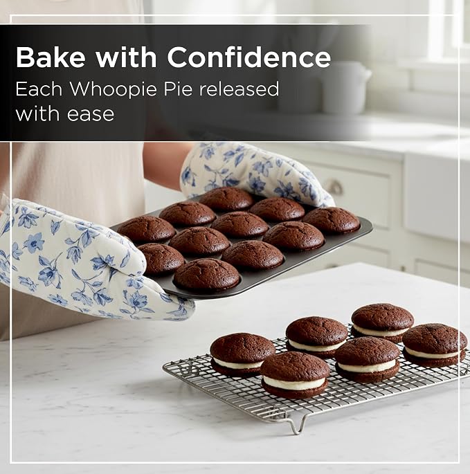 Wrenbury Nonstick Whoopie Pie Pan 12-Cup for Muffin Top - Carbon Steel Shallow Baking Tray for Macarons Cookies Yorkshire Puddings Cornbread & Burger Buns