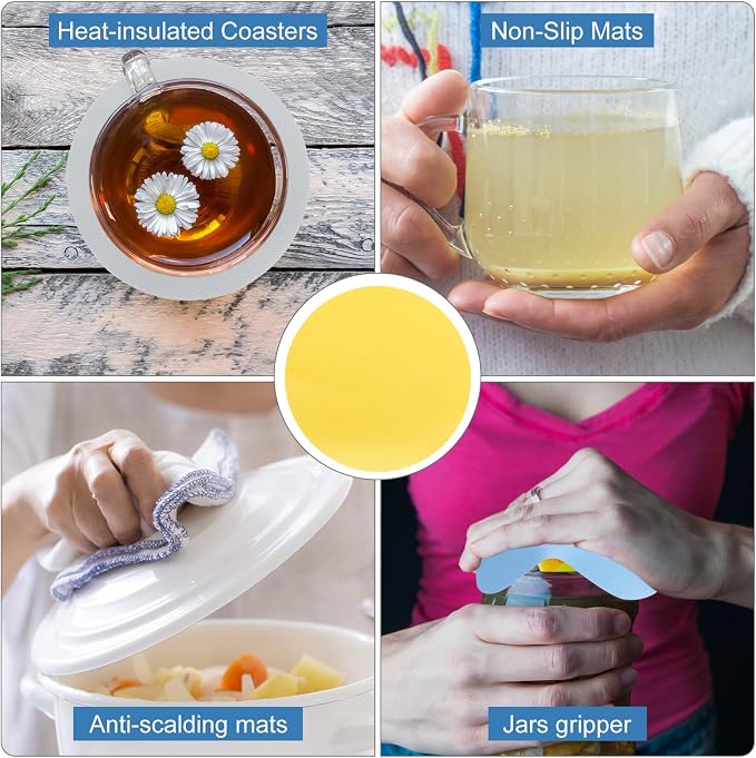 uxcell 3Pcs Rubber Jar Opener Grippers Pads, Multi-function Heat-insulated Non-Slip Grippers Pads for Jars, Kitchen Tool for Easy Opening (Yellow, Circle)