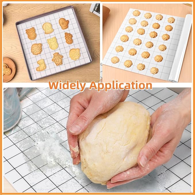 Covzoe Silicone Baking Mat Roll, 12 In x 8 FT Heat Resistant Pastry Mat | Non-Stick Grid Baking Bread Mat Free Cutting, Food Grade Counter Mat, Air Fryer Liner for Pizza, biscuit, Pie Crust