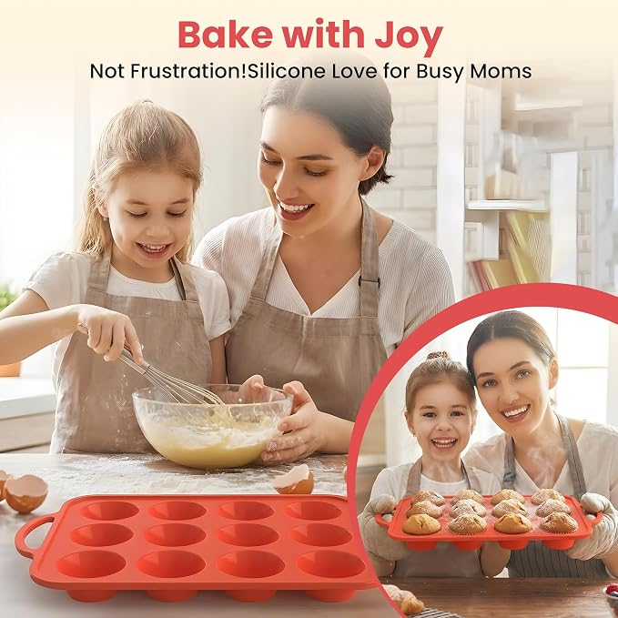 2Pack Silicone Muffin Pan for Baking - Cupcake Pans with Metal Frame