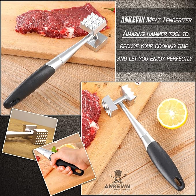 Meat Tenderizer, Dual-Sided Nails Meat Mallet, Meat Hammer Used for Steak, Chicken, Fish,Meat Pounder With Rubber Comfort Grip Handle, 8.8 inches Meat Tenderizer Tool