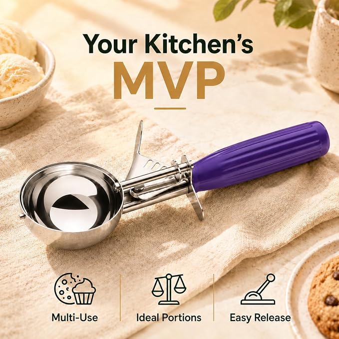 Ice Cream Scoop, Small Size Cookie Scoop Melon Baller Scoop with Trigger Release for Meatballs Melon, Ice Cream Scoop Stainless Steel Scoopers (Small Size - 1.46Tbsp)