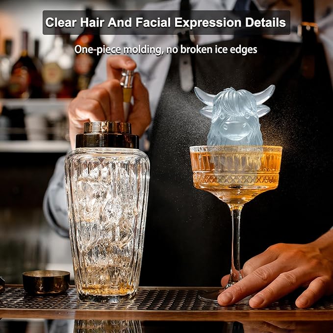3D Highland Cow Ice Cube Silicone Molds Tray for Whiskey, Cocktail, Drink, Bar; Rich Details. Fun Animal Mold for DIY Taba Squishy Chocolate Soap Candle Resin Gift for Women Girls Boys; 2 Pack