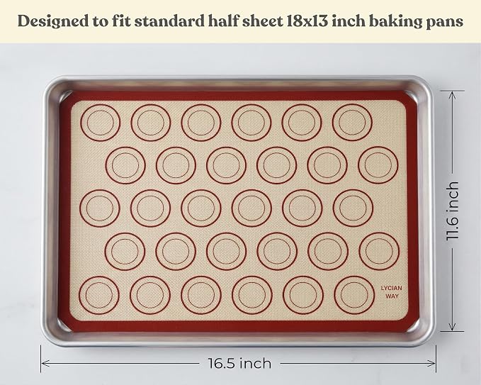 Macaron Silicone Baking Mats Set of 2, Half Sheet Nonstick Reusable Extra Thick Baking Sheet Liners for Macarons, Cookies and Pastry, Red