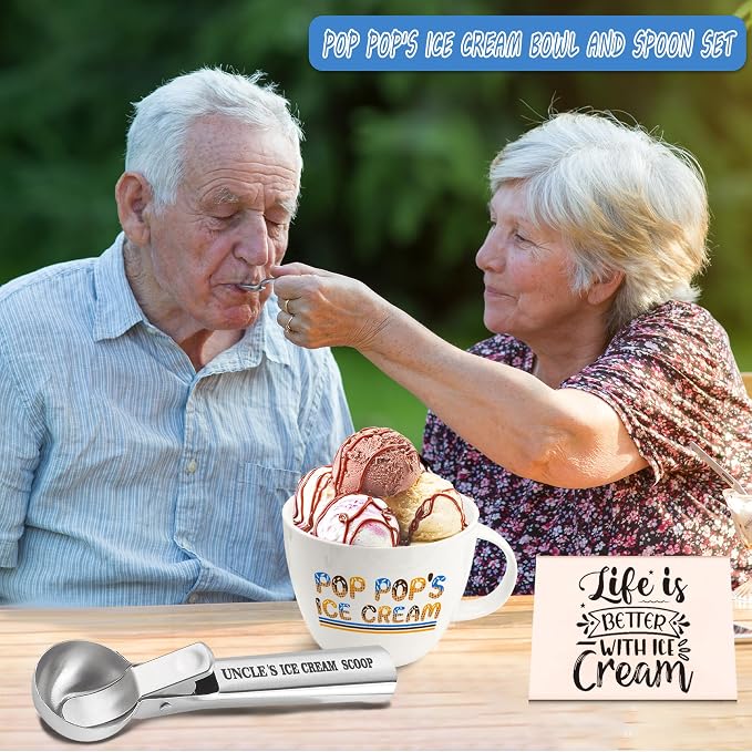 FUTBU Pop Pop Gifts, Gifts for Poppop from Grandkids, Pop Pop's Ice Cream Bowl Scoop Shovel Spoon Set, Pop-Pop’s Ice Cream Gift, Ideal Xmas Birthday Father's Day Man Gifts