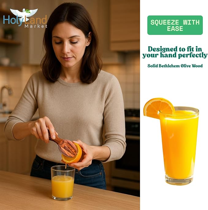 Holy Land Market Lemon Juicers/First Citrus Reamer Carved in Hard Olive Wood from Bethlehem (5.5 Inches) and Second is Silicone Juice Sprayer juicer - Asfour Outlet Trademark