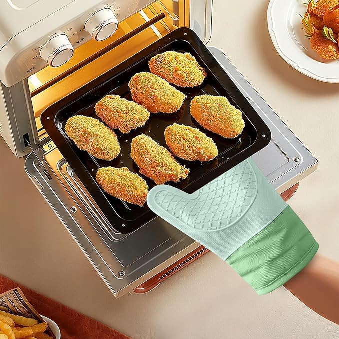 Silicone Oven Mitts,Heat Resistant up to 500°F, Oven Gloves with Soft Lining, Non-Slip Kitchen Essentials, Kitchen Gadgets, Apartment Essentials, Great Gift for Cooking (green-1pair)