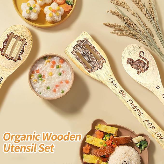 Friends TV Show Merchandise - 5 Pcs Wooden Spoon Spatula for Cooking Utensils Set,Friendsgiving Party Decorations,Friendsgiving Gift Ideas,Friends TV Show Christmas Gifts for Friends 