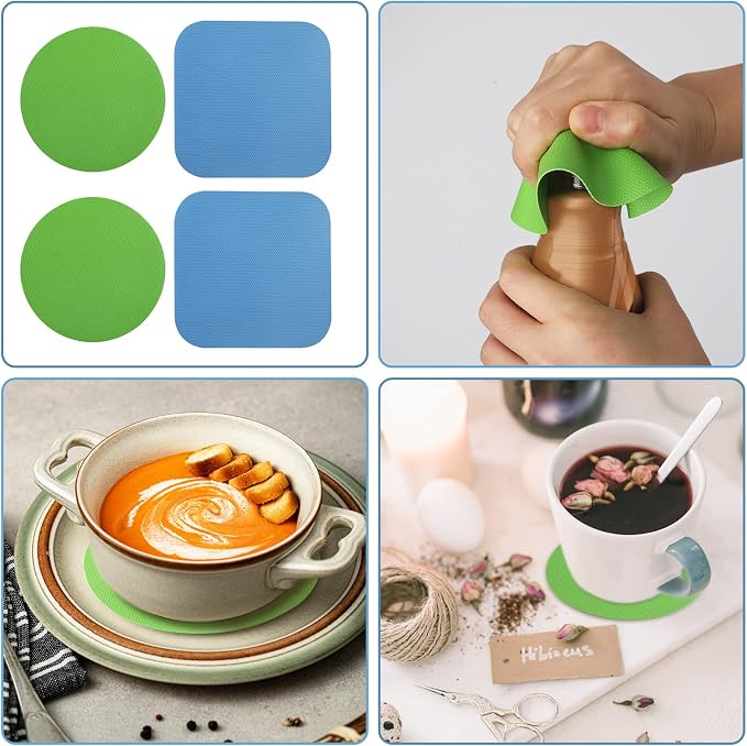 LUTER 4pcs Jar Opener Gripper Pad for Seniors with Weak Hands, Rubber | Multi-function Silicone Bottle Opener Lid Cap Rubber Gripper Pads Kitchen Coasters Gadgets, Light Blue, Green