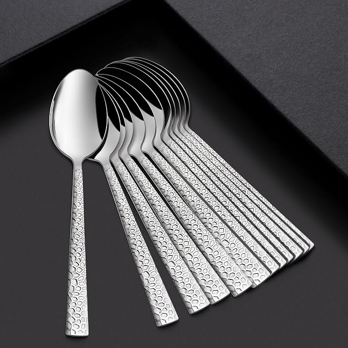 HaWare 24 Pieces Hammered Forks and Spoons Silverware set (7.9 Inches), Stainless Steel Flatware Cutlery for Home/Kitchen/Restaurant, Include 12 Dinner Forks and 12 Dinner Spoons, Dishwasher Safe