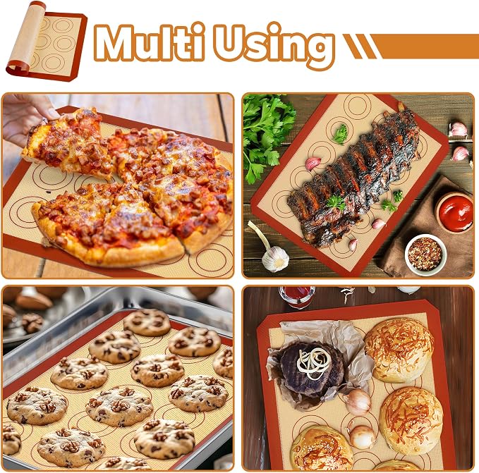 P&P CHEF 11.6 Inch Silicone Baking Mat, 2Pcs Non-stick Silicone Oven Mats | Reusable Baking Supplies for Macaroon Pastry Bread Dough Cookie Pizza, Good for Roasting Kneading, Fit Well with Sheet Pan