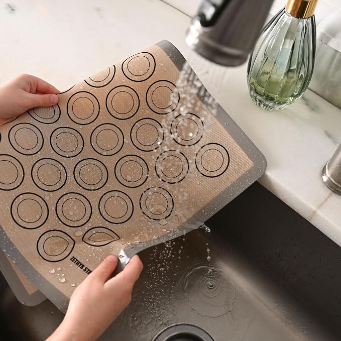Macaron Baking Mat Silicone Non Stick, 3/4 Sheet Reusable Pack of 3 Gray | Non-Stick Macaron Mat for Easy Baking, Heat Resistant & Dishwasher Safe, Reusable & Eco-Friendly, For Cookies & More, 13x19”