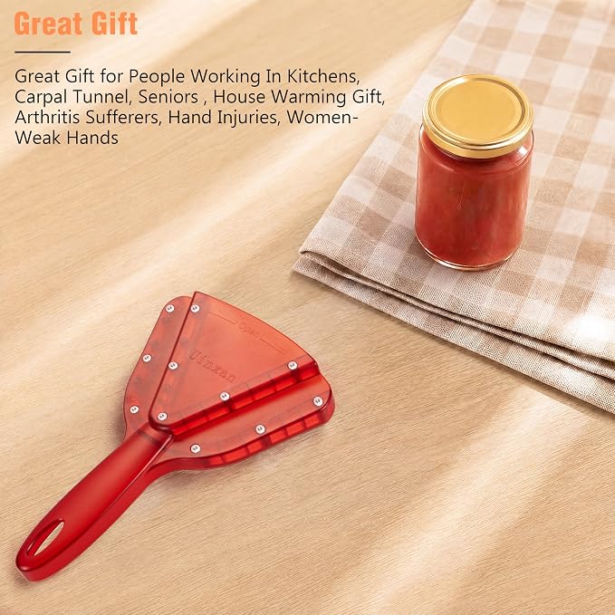 Uinxan Jar Opener for Weak Hands & Seniors with Arthritis - Handheld Manual | Effortlessly Opens Stubborn Screw Lids & Bottle Caps. 304 Stainless Steel. Durable. Patented Kitchen Gadget (Red)