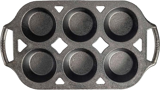 Lodge Seasoned Cast Iron Muffin Pan, 6 Impressions, 12.69", Black (Pack of 3)