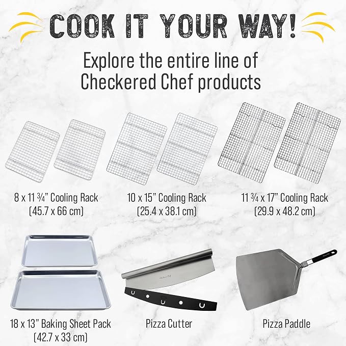 Checkered Chef Cooling Rack, Set of 3, Stainless Steel | Grid Wire Design, Oven Safe, Dishwasher Safe, For Cooking and Baking