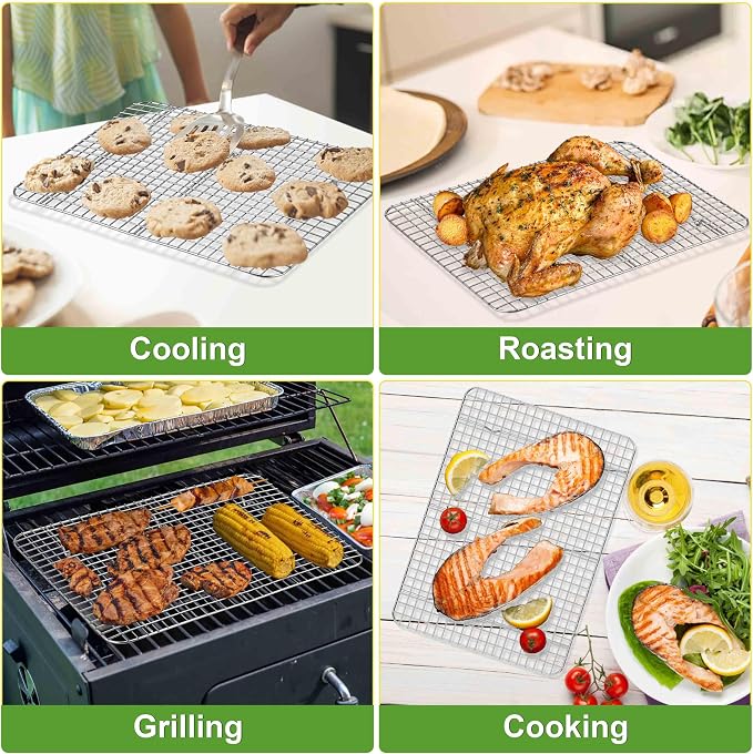 Homikit Stainless Steel Large Cooling Racks Set, 15.3x11.3 Inch, Rust Free | 2 Pack Cookie Baking Racks Fits 16x12 Jelly Roll Pan, Oven Rack for Bacon Bread Pizza, Metal Grilling Grid, Dishwasher Safe