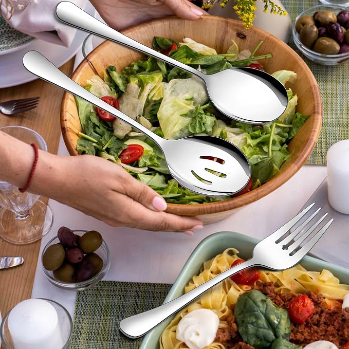 Homikit Large Serving Utensils Set, 6-Piece Stainless Steel Serving Spoons Slotted Spoons Forks, 9.8 Inch Big Metal Hostess Set for Catering Buffet Banquet Party Kitchen Restaurant, Dishwasher Safe