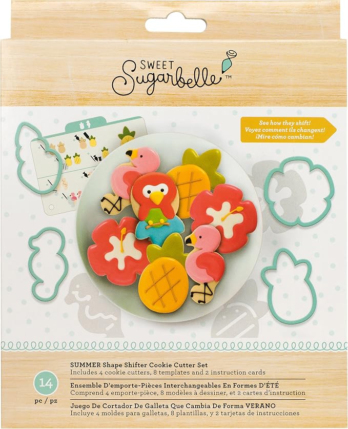 Sweet Sugarbelle Summer Cookie Cutter Shape Shifter Set by American Crafts | 14 piece | Set includes 4 cookie cutters, 8 templates, and 2 instruction cards