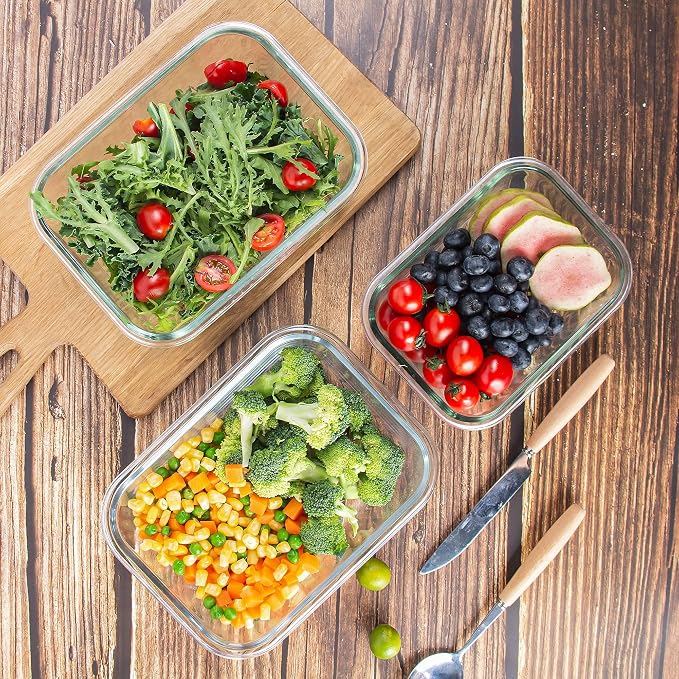 10 Pack Glass Food Storage Containers with Lids, Reusable Meal Prep Containers for Lunch, Airtight Glass Container Sets with Lids, Leak Proof, Microwave & Freezer Safe (34oz & 12oz)