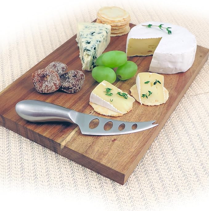 Swissmar Mini Acacia Cheese Board Set – Compact 2-Piece Serving Board with Built-In Magnetic Knife Storage – Durable & Water-Resistant – Perfect for Kitchen Collection – 11” x 7.25”