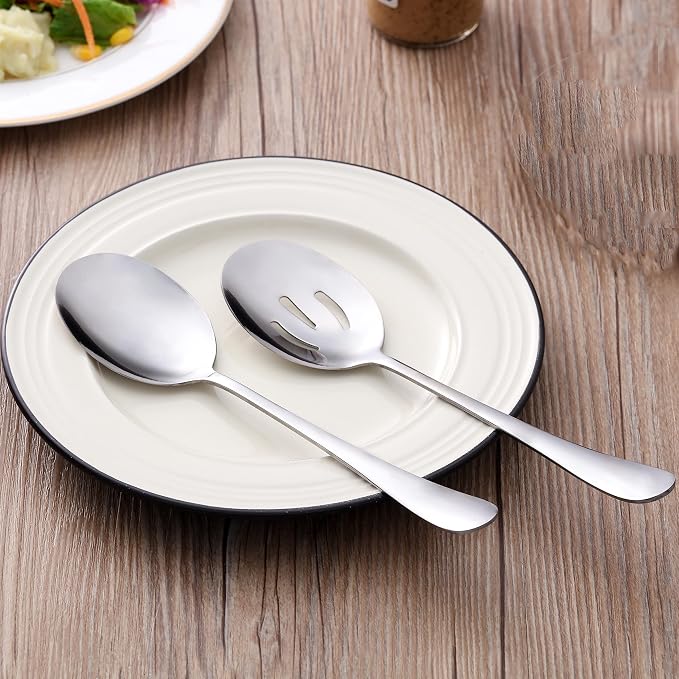 24 Pieces Serving Spoon Set, 8.7 Inch, Includes 12 Serving Spoons and 12 Slotted Spoons, Large Stainless Steel Buffet Banquet Utensils Cutlery Set for Home, Kitchen, Silver