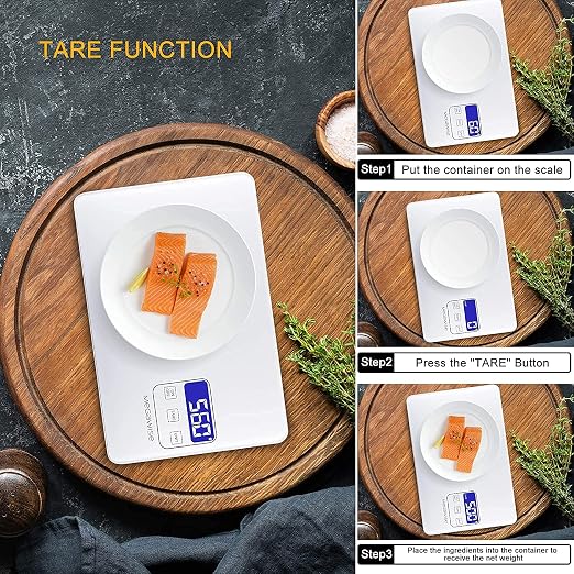 MEGAWISE Food Scale, 33lb Rechargeable Digital Kitchen Scale with 1g/0.04oz Graduation, Water-Resistant Surface, Tare & Hold, 5 Units for Cooking, Baking, Meal Prep