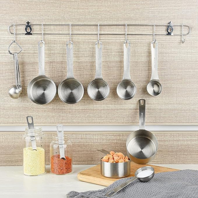 Measuring Spoons Set 10, 18/8 Stainless Steel Measuring Spoons Set with Leveler, Metric & US Measurer Spoons Set for Baking & Kitchen, Heavy Duty Measuring Spoons with 10ml & 20ml Teaspoon