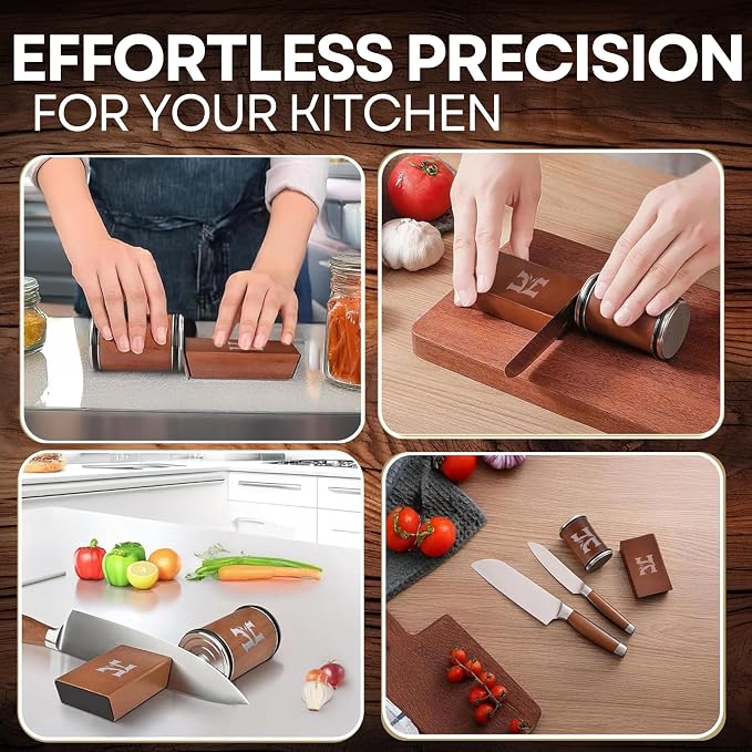 High Carbon Stainless Steel Rolling Knife Sharpener with 400, 1000 & 3000 Replacement Discs - Blunt Knife Sharpening Kit with 15 and 20 Degree Sharpening for Kitchen & Chef's Knives