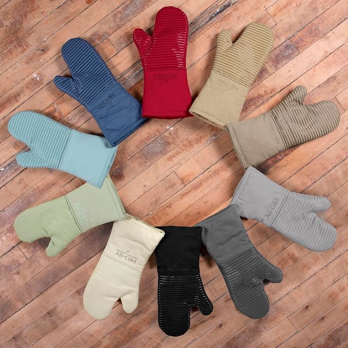 All Clad Silicone Oven Mitt: Heat Resistant up to 500 Degrees - 100% Cotton & Silicone, 14"x7" Oven Mitt for Kitchen and Barbeque, 1-Pack, Chili