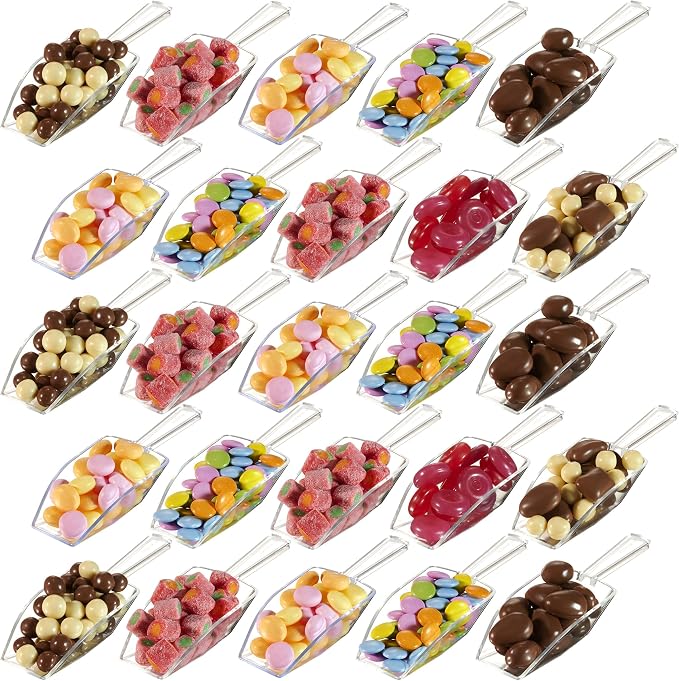 72-Mini Clear Acrylic Plastic Scoops for Candy - Ice Cream Bar, Jars, Containers, Coffee, Flour, Dessert Toppings, Buffets, Kitchen, Weddings, Parties & Concessions, Candy Buffet, 5.5" Candy Scoops