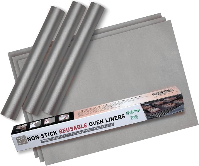 Oven Liners for Bottom of Oven – Reusable Non Stick Oven Liner 3 Pack – Heavy Duty Oven Liners & Oven Mat for Bottom of Oven – Fits Electric & Gas Ovens – Heat Resistant to 500°F