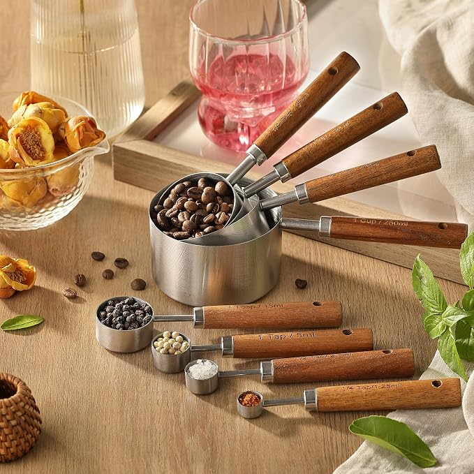 Stainless Steel Metal Measuring Cups and Spoons Set, 8 Pack