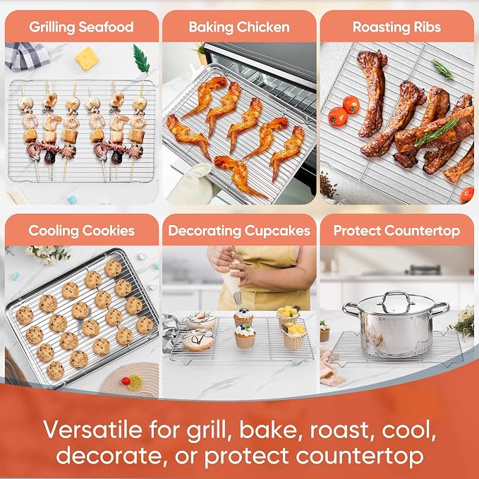 Homikit Cooling Racks for Cooking and Baking, 16.6”*11.5” Large Stainless Steel Wire Rack for Oven Cooking Roasting Grilling Drying, Cookie Bacon Pizza Mesh Cooling Racks, Dishwasher Safe, 2 PCS