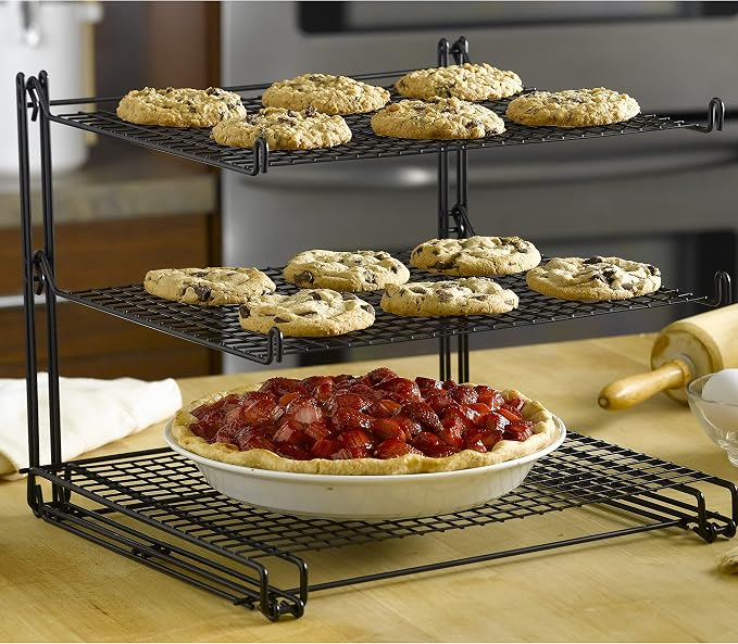 Nifty 3-Tier Cooling Rack – Non-Stick Coating, Wire Mesh Design, Dishwasher Safe, Collapsible Kitchen Countertop Organizer, Use for Baking Cookies, Cakes, Pies