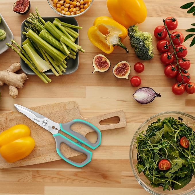 HAUSHOF Kitchen Scissors for Food, Heavy Duty Kitchen Shears, Sharp Stainless Steel Shears with Soft Grip, U-Groove Design, 8-1/4" Food Scissors for Meat, Vegetables, Fine Bones