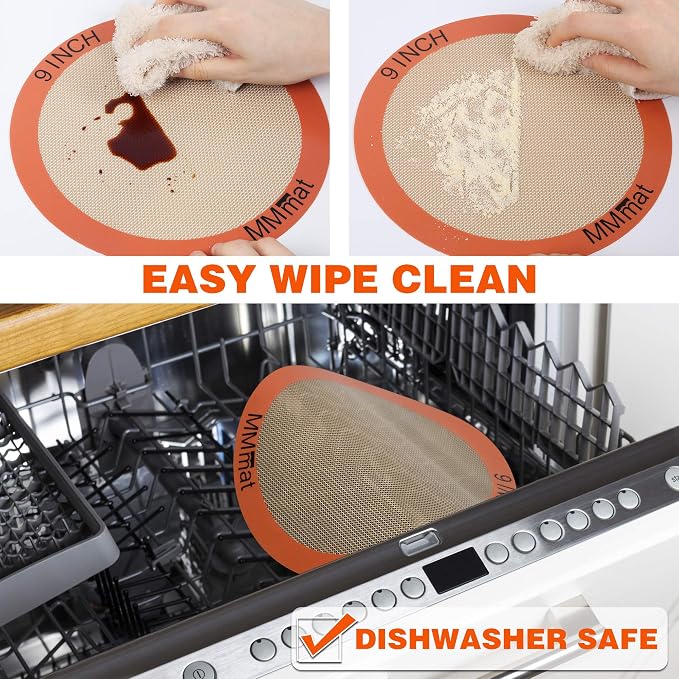 Best German Silicone Baking Mats - 9 inch | Set of 2 Round Non-Stick Reusable Air Fryer Linner, Non Slip, BPA Free, PFOA Free, Non-toxic, Dishwasher Safe