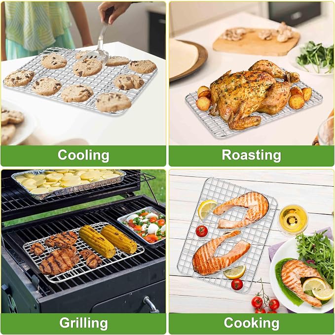 Homikit 9.75"x7.5" Stainless Steel Cooling Rack Set Fit 10x8 Inch Sheet Pan | 2 Pack Small Baking Wire Racks, Oven Bacon Rack for Cookie Bread Pizza, Metal Grilling Grids, Rust Free, Dishwasher Safe