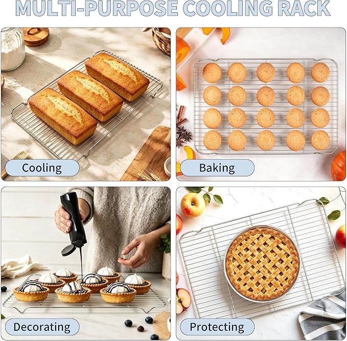 TeamFar Stainless Steel Baking Sheet with Rack Set, 20"x14"x1.2" | 2 Pans + 2 Racks, Cookie Sheet Baking Pan Tray with Cooling Rack for Cooking, Non-Toxic & Rust Proof, Dishwasher Safe